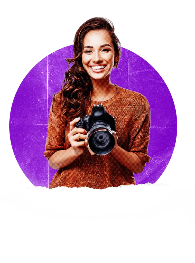 a woman holding a camera